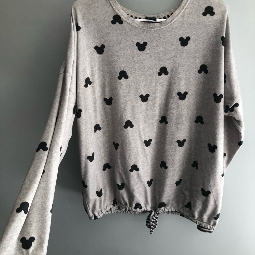 Gray Sweatshirt with Black Mickey Mouse Print